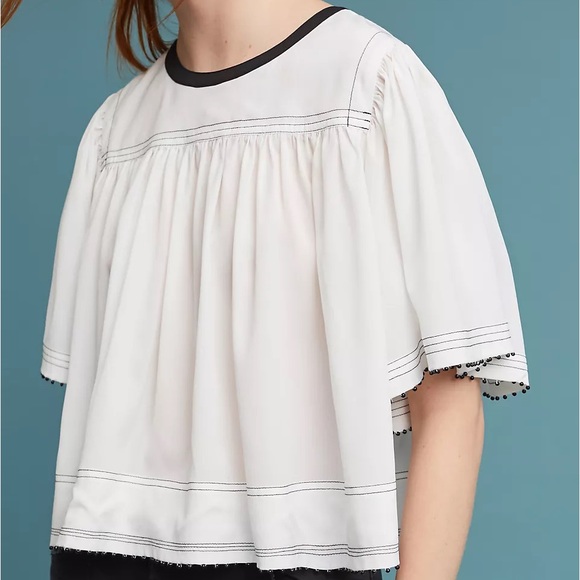 Anthro Eri + Ali Beaded Hem Babydoll Swing Blouse Top - Picture 4 of 13